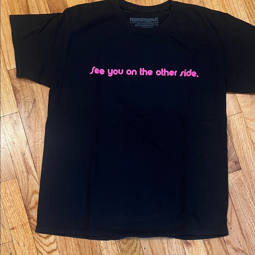Black T-Shirt with Pink Text